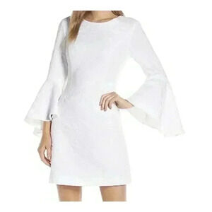Lilly Pulitzer White Dress 0 Floral Embroider Graduation Bridal Bell Sleeve Mini